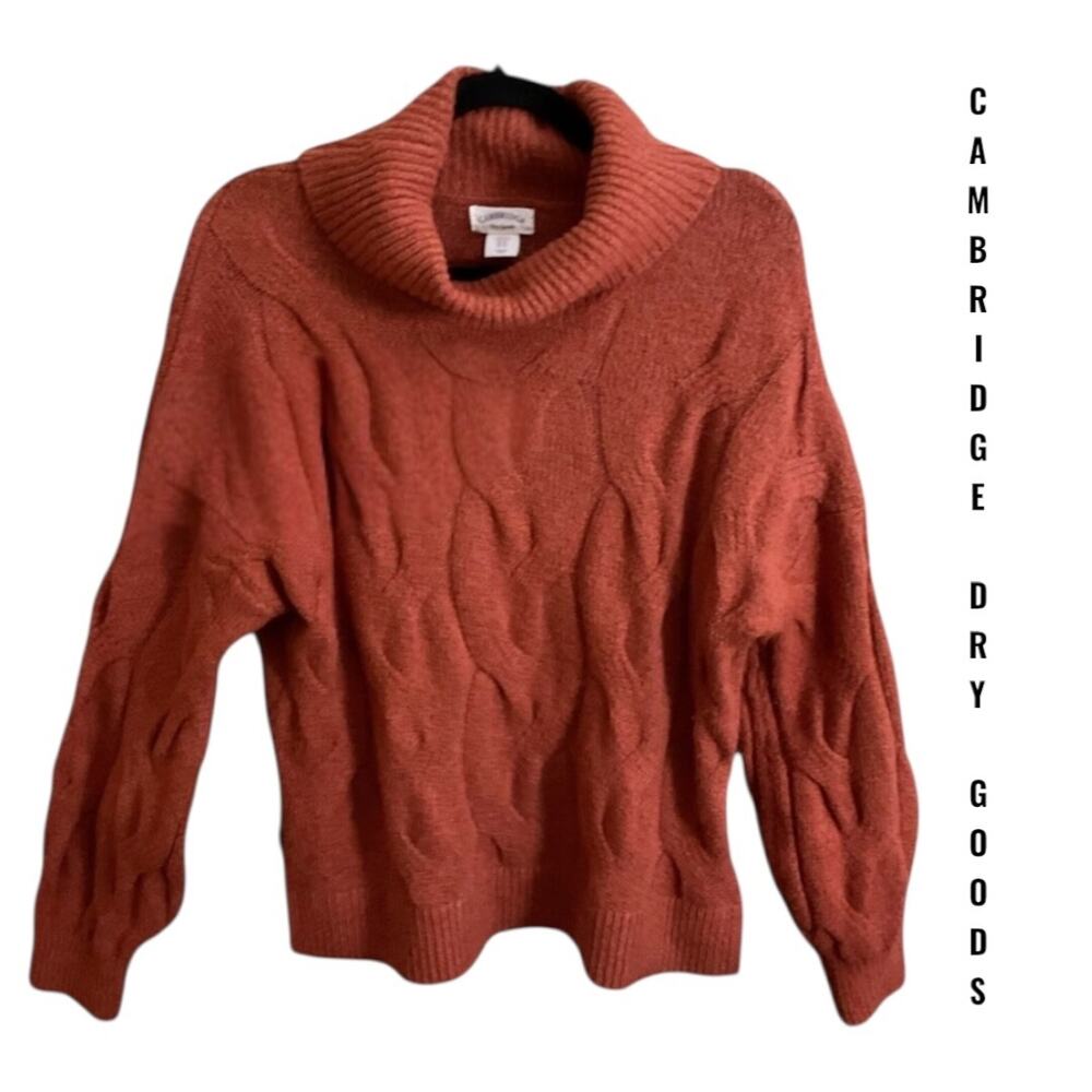 Cambridge Dry‎ Goods Burnt Orange Cable Knit Cowl Neck Sweater Womens SZ XL